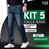 Kit 5 Calça Jeans Masculina Elegante +BRINDES: Cinto de Couro + Relógio de Luxo