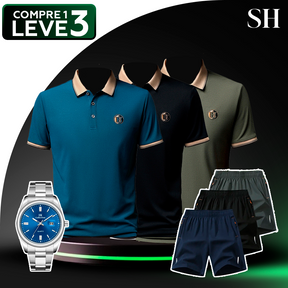 [Leve 3 Pague 1] Camisa Polo Braxon em Poliéster e Elastano +BRINDES: 3 Bermudas e Relógio