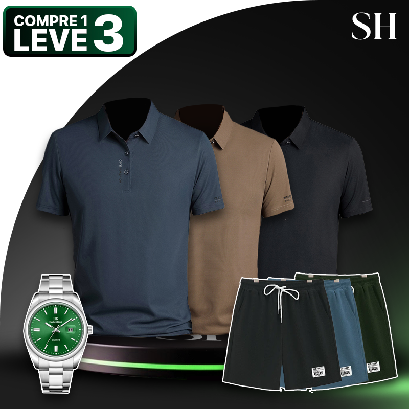 [Leve 3 Pague 1] Camisa Polo Casual Urban em Poliéster +BRINDES: 3 Bermudas e Relógio