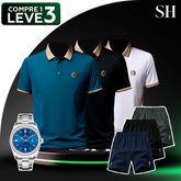 [Leve 3 Pague 1] Camisa Polo Braxon em Poliéster e Elastano +BRINDES: 3 Bermudas e Relógio