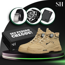 Kit Bota Militar Warrior Masculina de Couro Legitimo + 3 BRINDES: Cinto, Relógio e Carteira