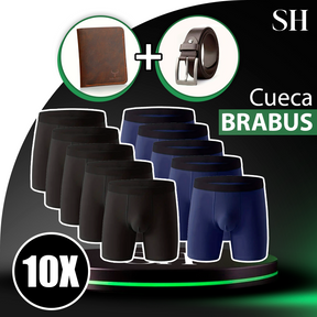 Kit 10 Cuecas Masculinas em Fibra de Bambu Fresquinhas Brabus + BRINDE: 1 Carteira de Couro e 1 Cinto