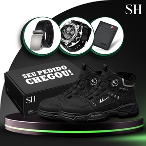 Kit Bota Militar Warrior Masculina de Couro Legitimo + 3 BRINDES: Cinto, Relógio e Carteira