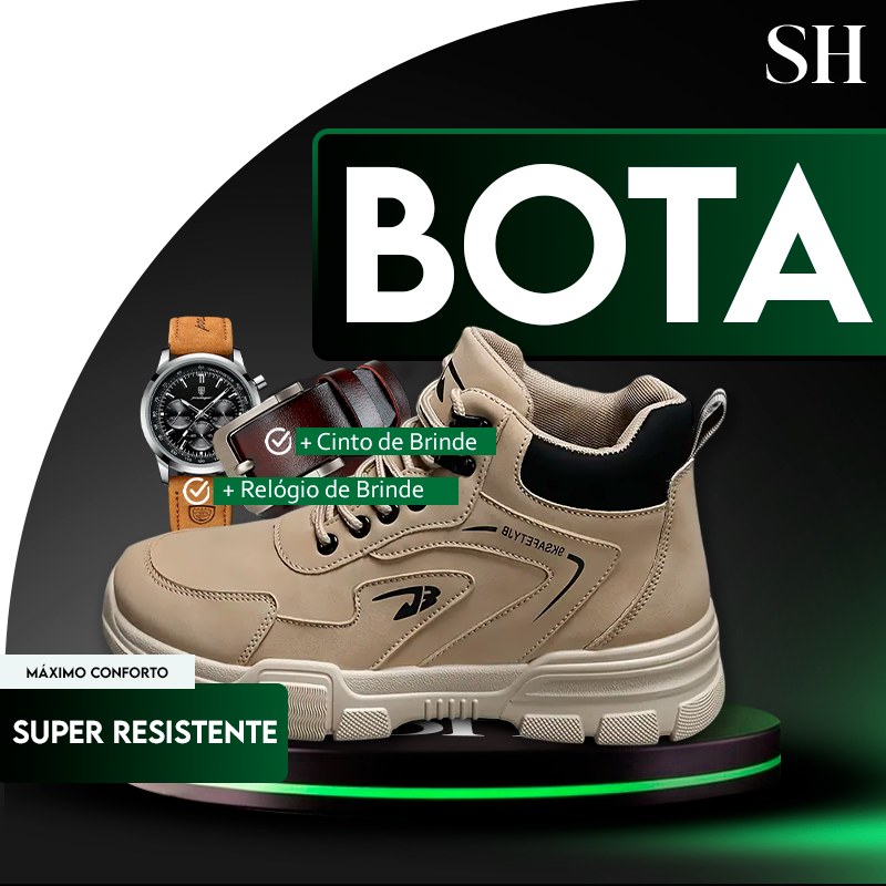 Bota Masculina Ortopédica com Solado Antiderrapante Ankle + BRINDE: 1 Relógio e 1 Cinto de Couro