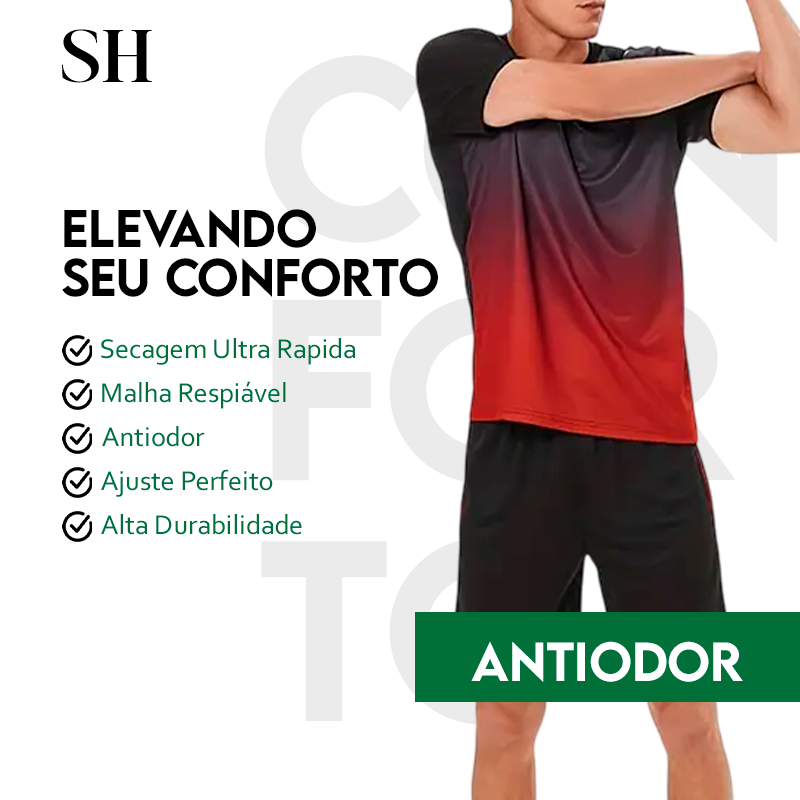 Kit de 4 Conjuntos Completos de Camisa e Short T-Shirt Fitness Respirável