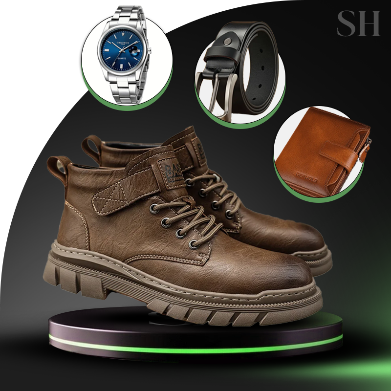 Bota Masculina Vanguard em Couro 100% Legítimo +BRINDES: Cinto de Couro, Carteira e Relógio