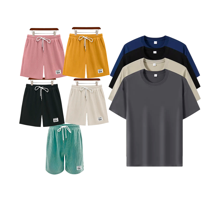 Conjunto de 5 Camisas T-Shirt Anti Odor Lisas + 5 Shorts de Linho